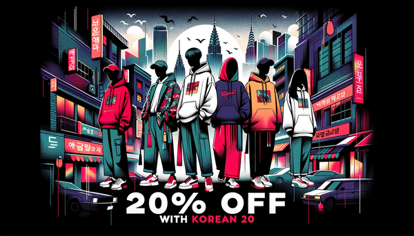 Banner showcasing a special deal when applying the code KOREAN20 at checkout.
