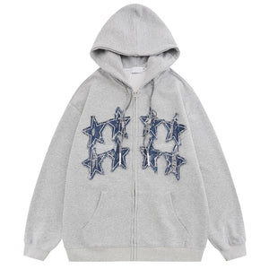 Embroidery Zip Hoodie Star