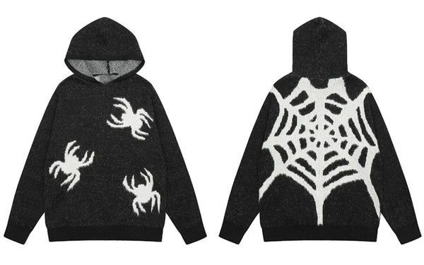 Knitted Black Spider Web Hoodie