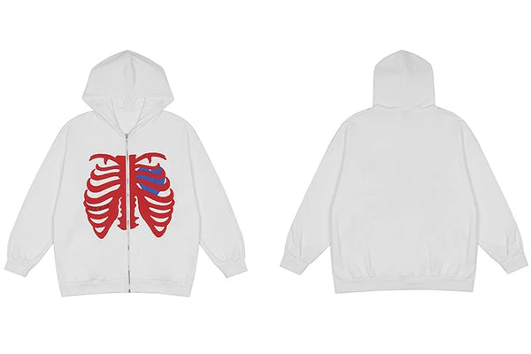 White Skeleton Hoodie Zipper