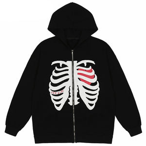 Black Skeleton Hoodie Zipper