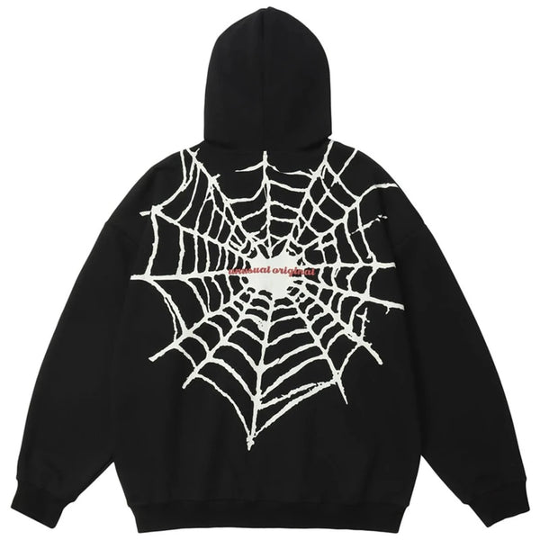 Spider Web Black Zip Up Hoodie