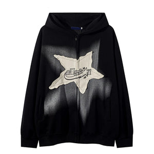 Black Full Zip Hoodie Star