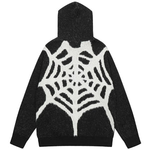 Knitted Black Spider Web Hoodie