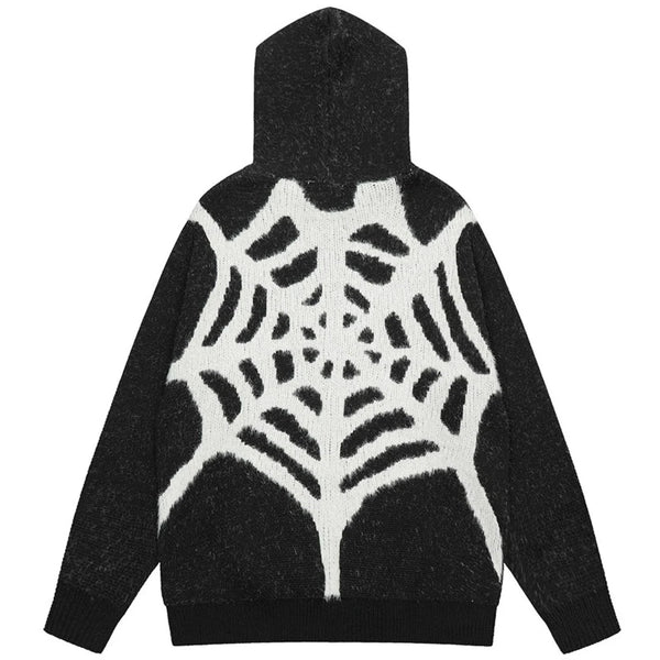 Knitted Black Spider Web Hoodie