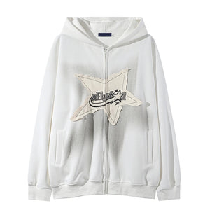 White Full Zip Hoodie Star