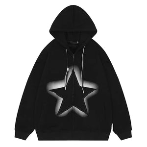 Embroidered Star Zipper Hoodie
