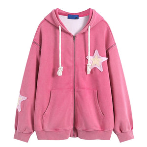 Embroidery Star Zip-up Hoodie