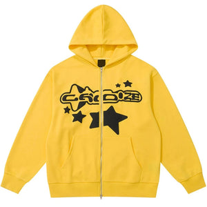 Star Graphic Zipper Hoodie Yellow