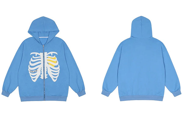 Blue Skeleton Hoodie Zipper