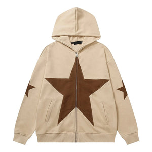 Star Print Zip Up Hoodie