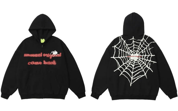 Spider Web Black Zip Up Hoodie