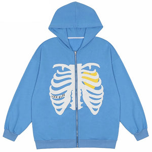 Blue Skeleton Hoodie Zipper