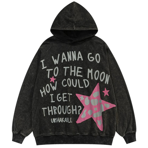 Black Hoodie With Pink Stars