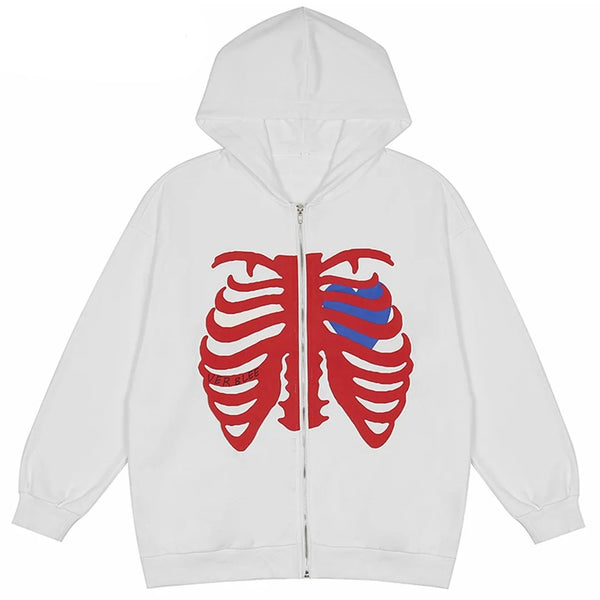 White Skeleton Hoodie Zipper