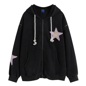 Embroidered Star Zip-up Hoodie