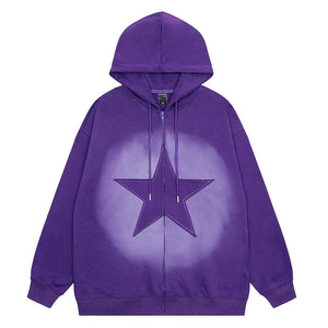 Purple  Zip Up Hoodie Star