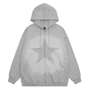 Gray Zip Up Hoodie Star