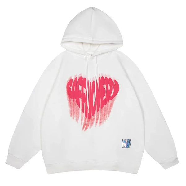 White Heart Print Hoodie