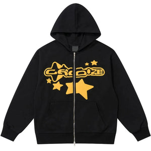 Star Graphic Zipper Hoodie Black