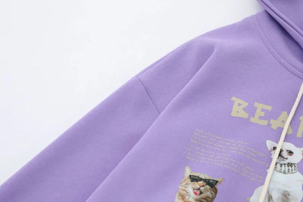 Cats Graphic Hoodie Purple Y2K