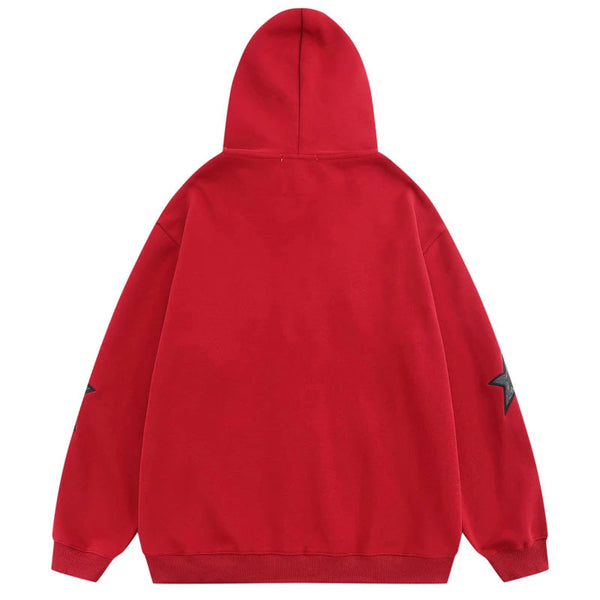 Embroidery Red Zip Hoodie Y2K Stars