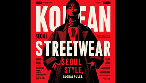 Stylized Korean streetwear poster featuring a female silhouette with the words 'Korean Streetwear - Seoul Style, Global Pulse'. Perfect to showcase the Asian streetwear collection.