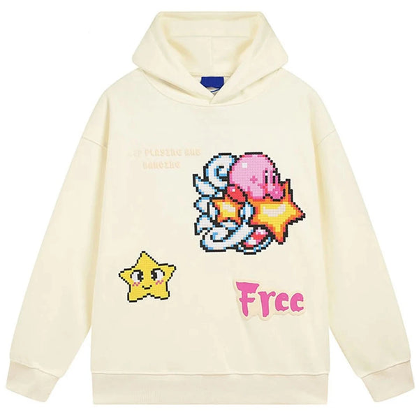 Star Hoodie Beige Graphic Y2K