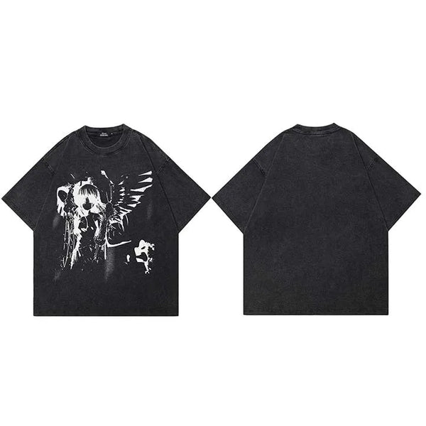 Washed Black T-Shirt Angel Girl